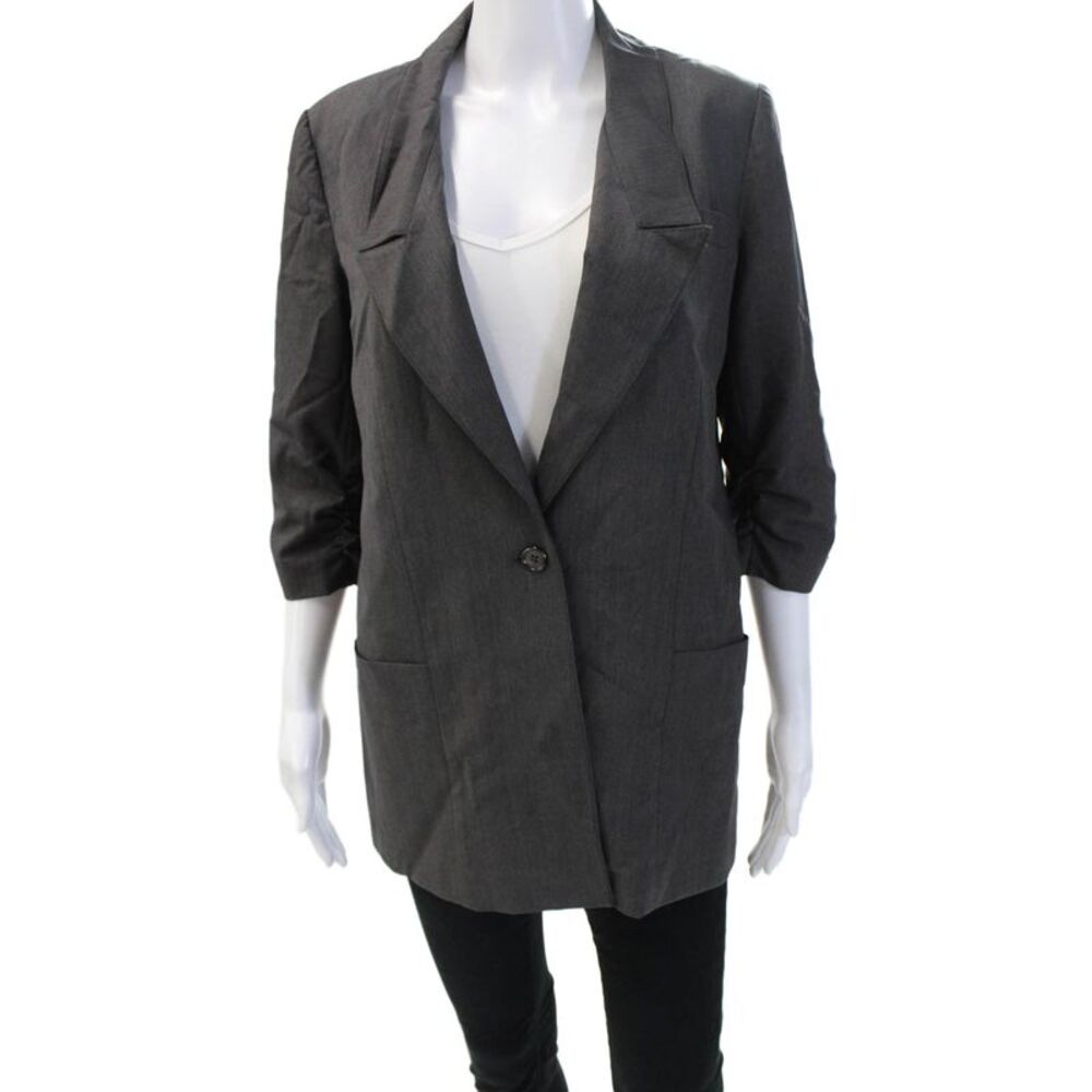Elizabeth and James Women Dark Gray Wool Blend Blazer Collar 3/4 Sleeve Size 6